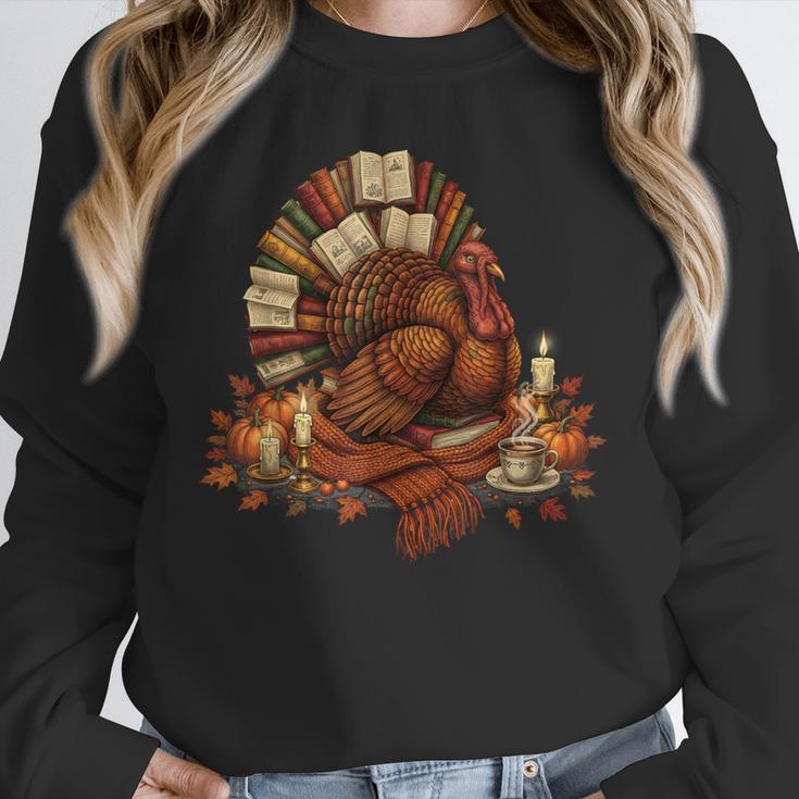Turkey Reading Books Fall Season Thanksgiving Teacher Book Unisex Sweatshirt