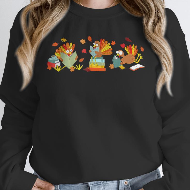 Turkey Reading Books Fall Thanksgiving Teacher Book Lovers Unisex Sweatshirt