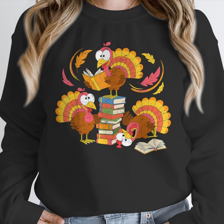 Turkey Reading Books Fall Thanksgiving Teacher Librarian Unisex Sweatshirt