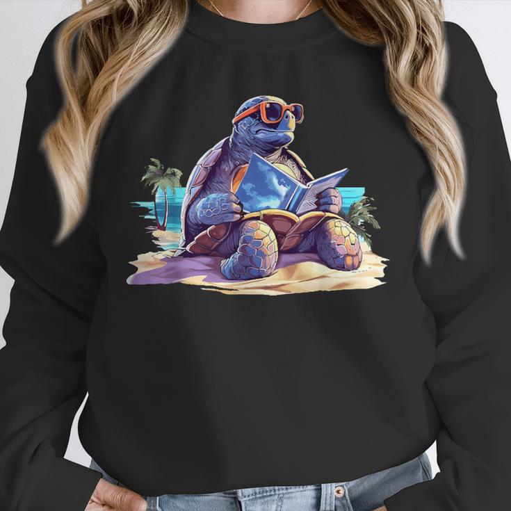 Turtle Wearing Sunglasses Reading A Book On The Beach Summer Unisex Sweatshirt
