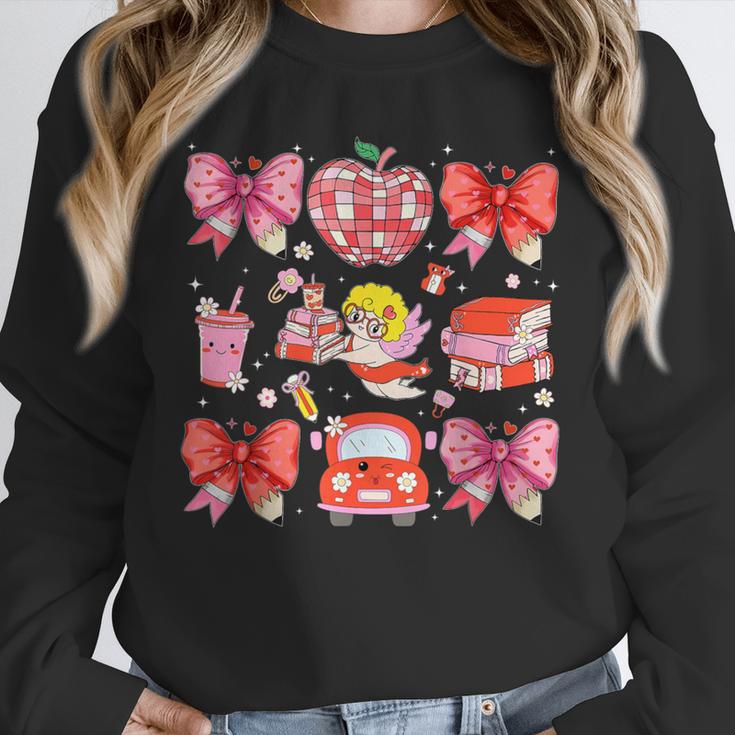 Valentine Cupid Coquette Pink Bow Apple Books Teacher Unisex Sweatshirt