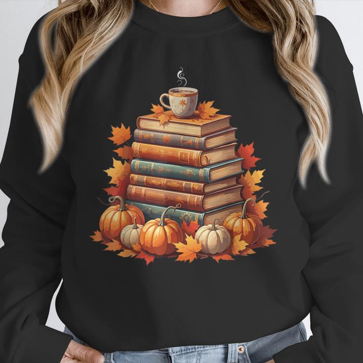 Vintage Autumn Books Pumpkin Coffee Book Lover Reading Unisex Sweatshirt