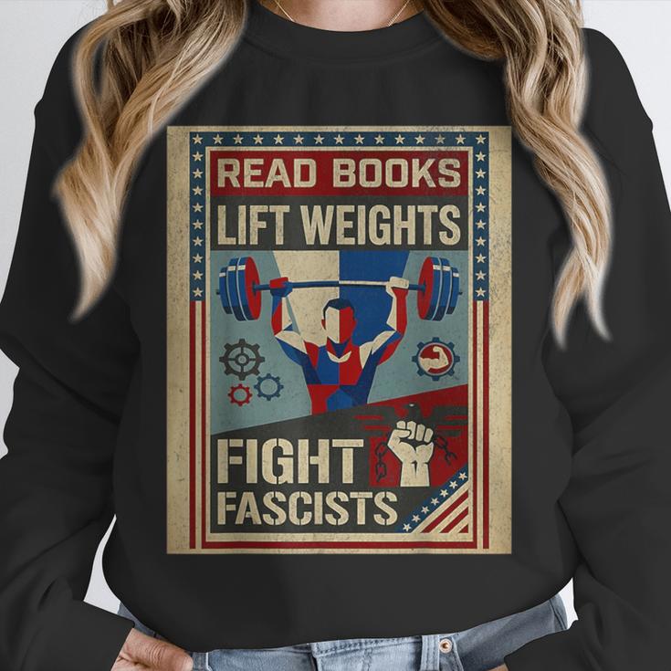 Vintage Style Read Books Lift Weights Fight Fascists Retro Unisex Sweatshirt