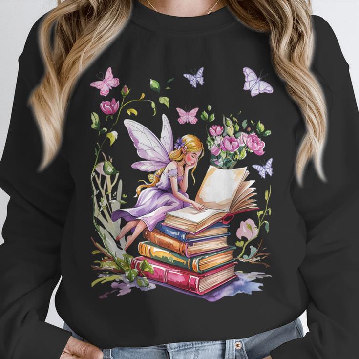 Watercolor Butterfly Fairy Read Book Library Fantasy Novel Unisex Sweatshirt