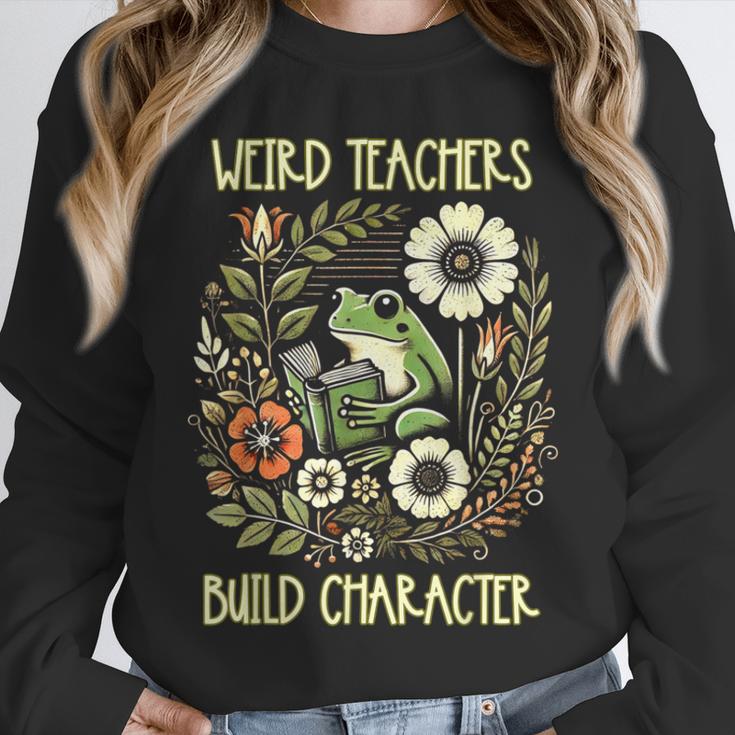 Weird Teachers Build Character Frog Reading Book Librarian Unisex Sweatshirt