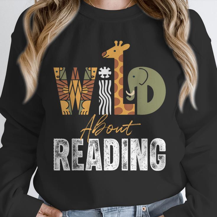 Wild About Reading Books Animal Theme Bookworm Library Day Unisex Sweatshirt