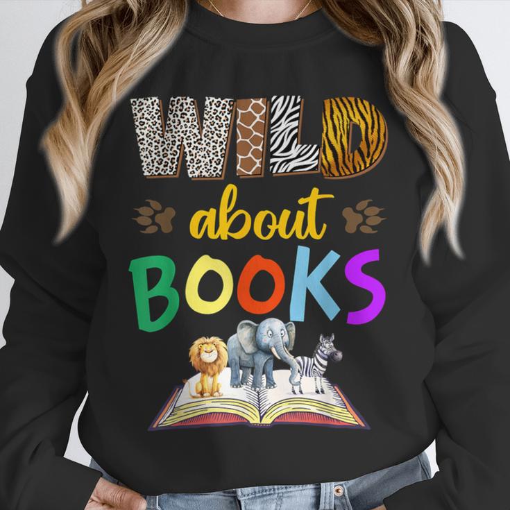 Wild About Reading Books Reader Bookworm Animals Book Lover Unisex Sweatshirt