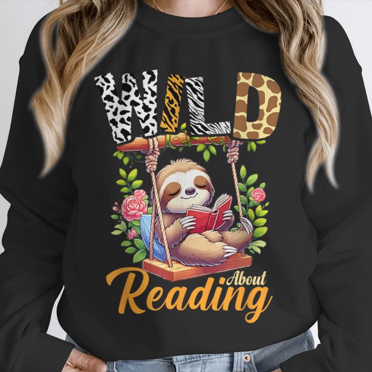 Wild About Reading Books Reader Lover Funny Teacher Animals For Men Women Kids Unisex Sweatshirt