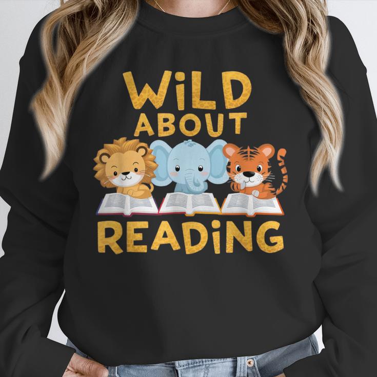 Wild About Reading Cute Animal Book Lover Kids Unisex Sweatshirt