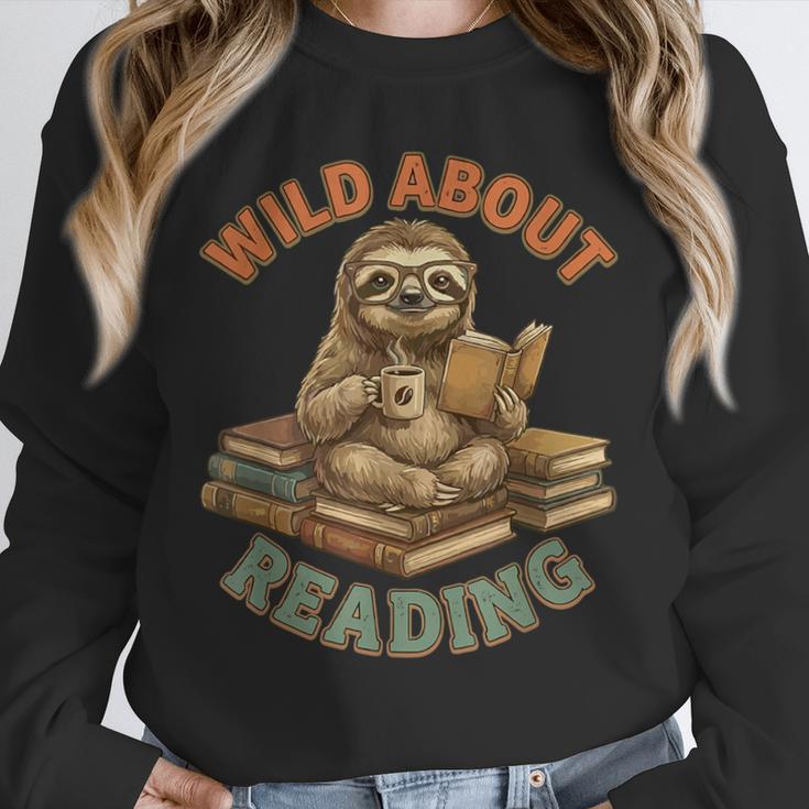 Wild About Reading Sloth Coffee Teacher Book Lover Unisex Sweatshirt