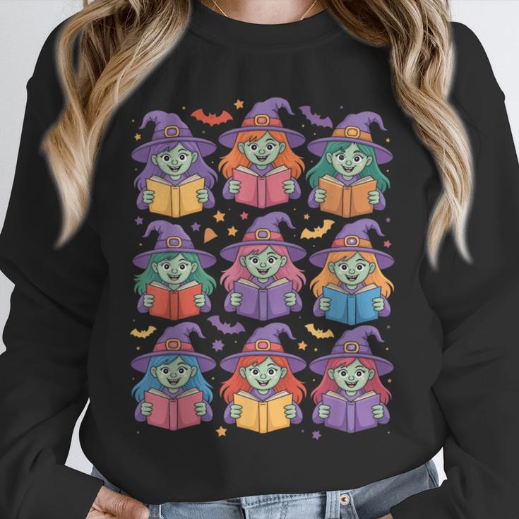 Witches Reading Books Halloween Cute Teens Kids Unisex Sweatshirt