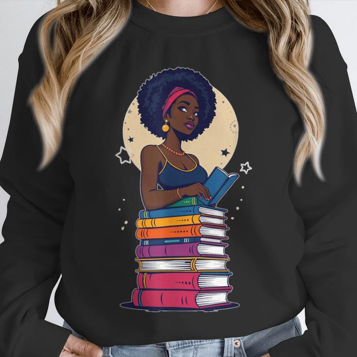 Woman And Books Stack Afro Girl Reading Lover Unisex Sweatshirt