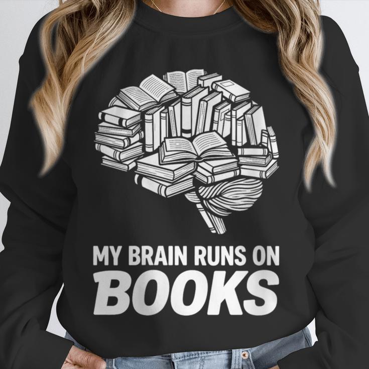 Women's My Brain Runs On Books Reading Bookworm Men Women Unisex Sweatshirt
