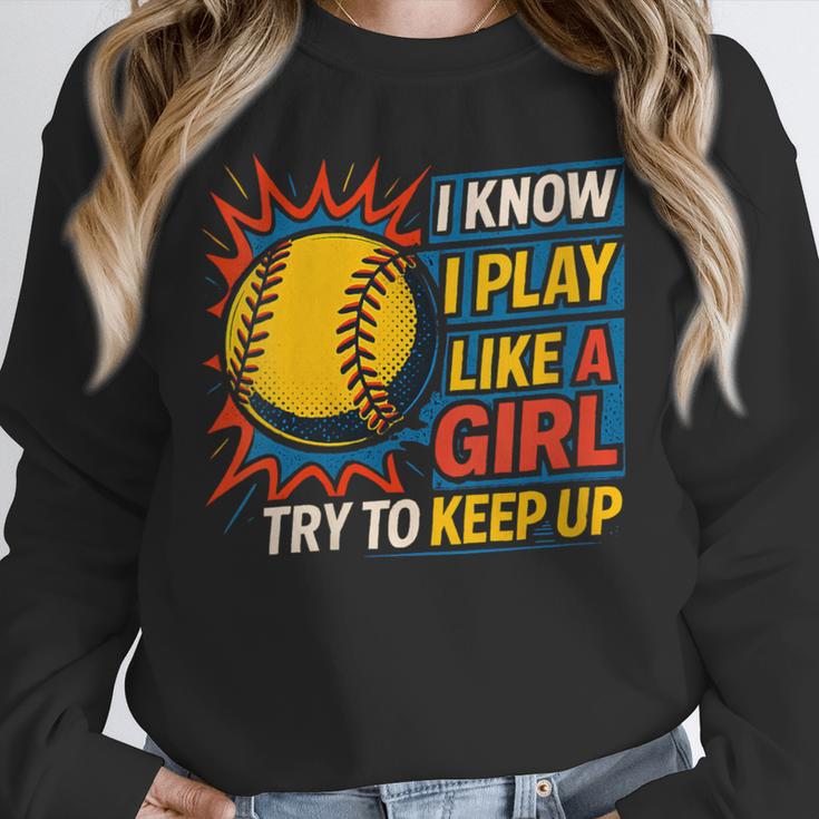 Women's Girls Softball Play Like A Girl Comic Book Pop Art Unisex Sweatshirt Women's Girls Softball Play Like A Girl Comic Book Pop Art Unisex Sweatshirt