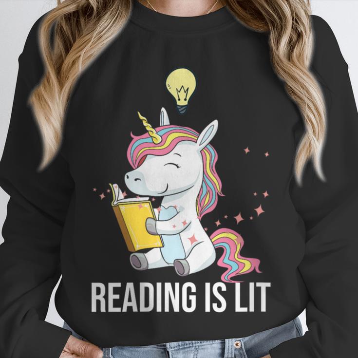 Women's Reading Is Lit Unicorn Library English Teacher Book Lover Unisex Sweatshirt