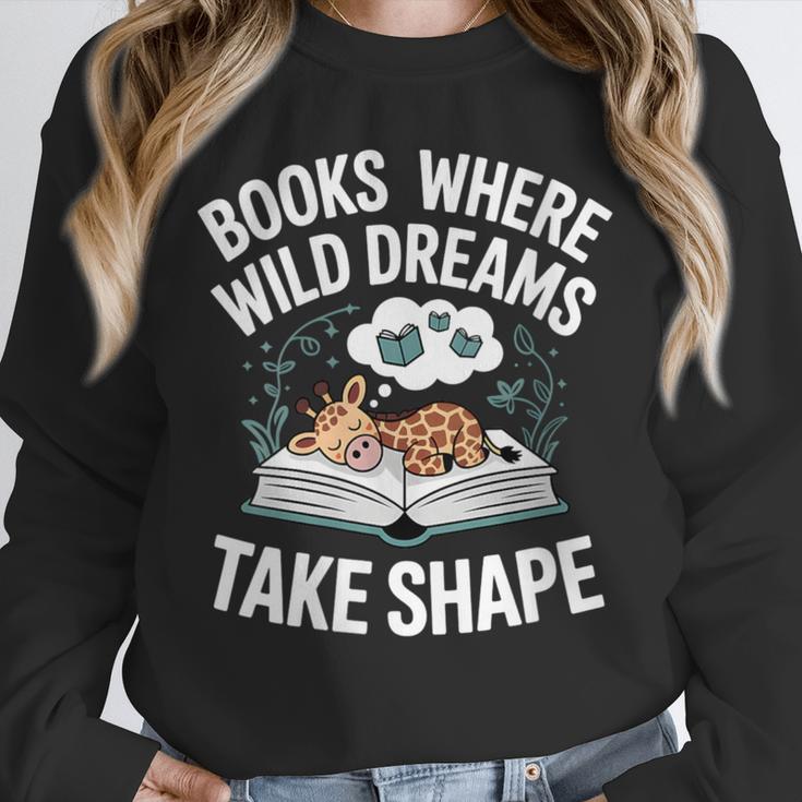 Women's Wild Dreams Reading Giraffe Book Reader Zoo Animals Kids Unisex Sweatshirt