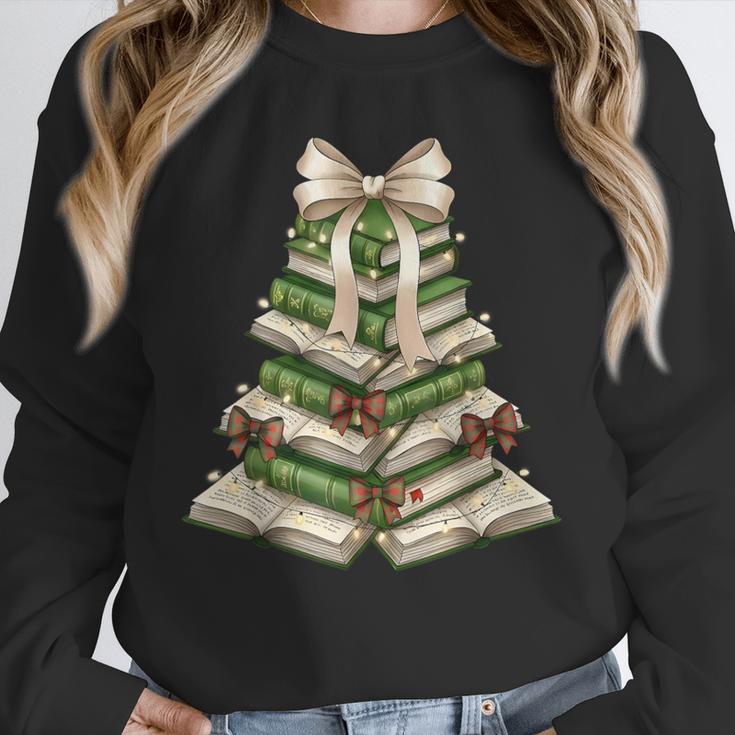 Xmas Tree Books Merry Christmas Coquette Bow Teacher Holiday Unisex Sweatshirt