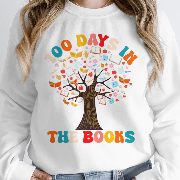 100 Days In The Books Reading Teacher 100th Day Of School Premium Unisex Sweatshirt