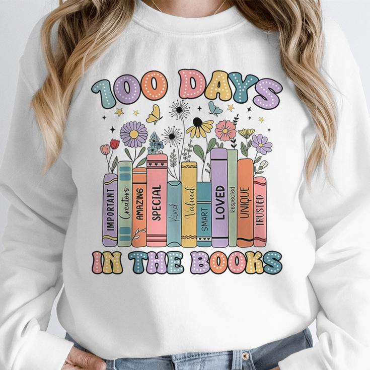 100 Days In The Books Reading Teacher 100th Day Of School Unisex Sweatshirt