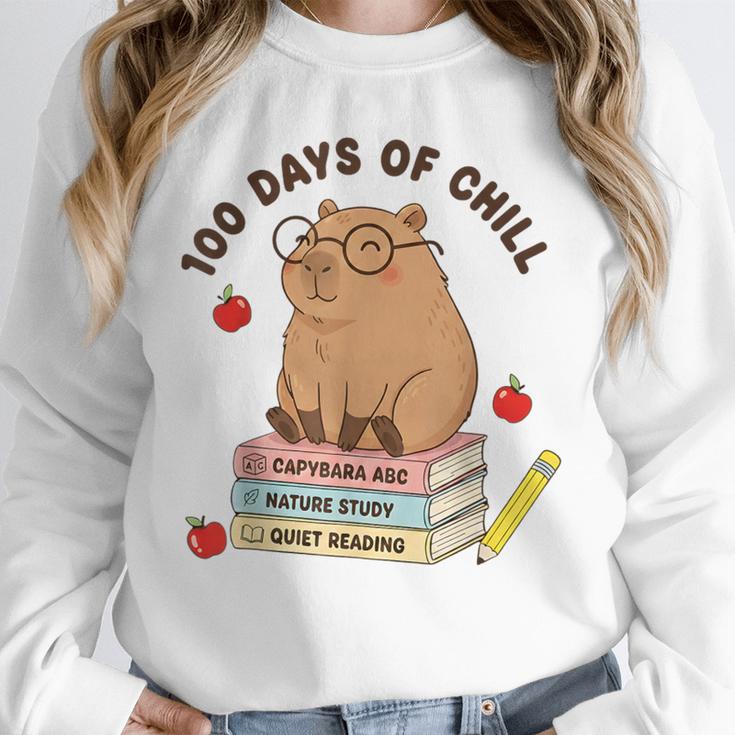 100 Days Of Chill Cute Capybara School Book Lover Unisex Sweatshirt