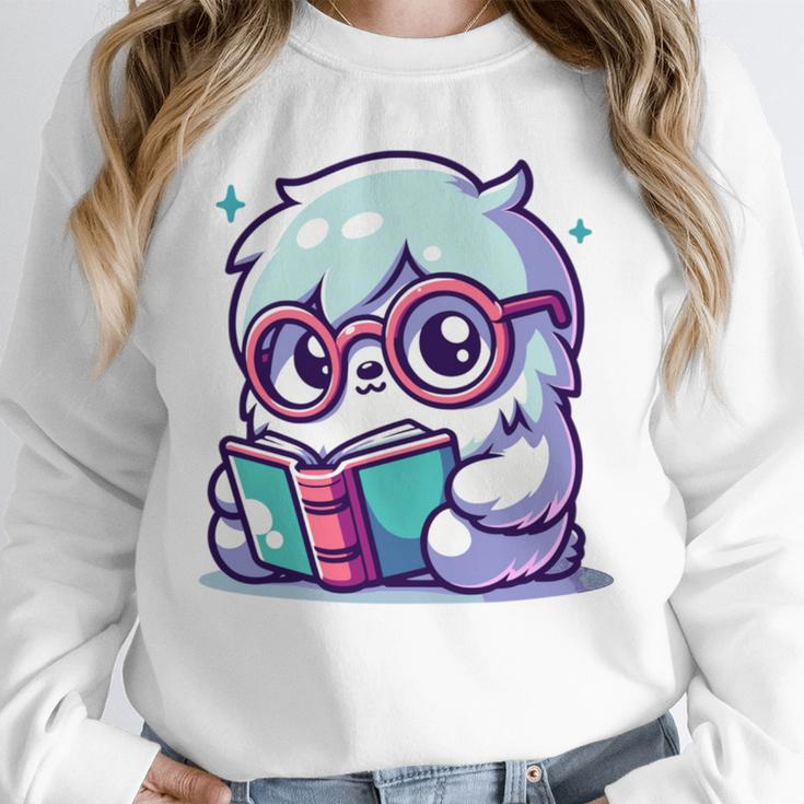 Adorable Book Lover Yeti With Reading Glasses Cute Unisex Sweatshirt