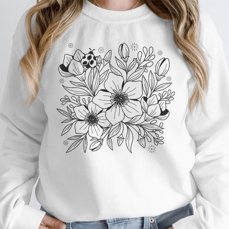 Adult Coloring Book Style Flowers And Ladybug Self Coloring Unisex Sweatshirt Adult Coloring Book Style Flowers And Ladybug Self Coloring Unisex Sweatshirt