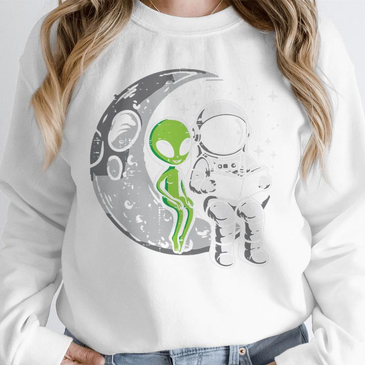Astronaut Reading Book To Alien Moon Space Women Kids Men Premium Tri-Blend Unisex Sweatshirt