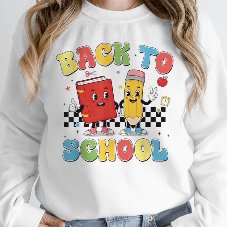 Back To School Checkered Book Pencil Groovy Teacher Student Unisex Sweatshirt Back To School Checkered Book Pencil Groovy Teacher Student Unisex Sweatshirt