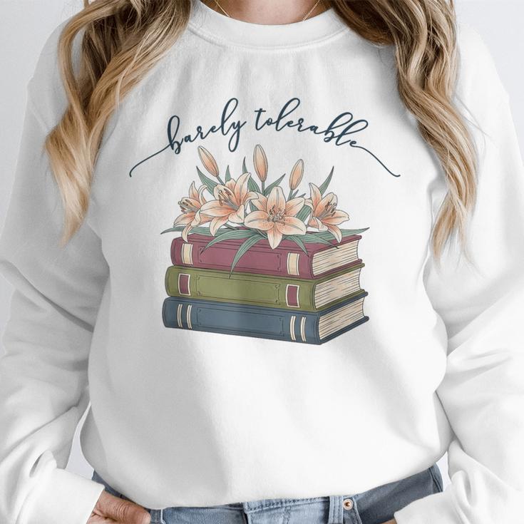 Barely Tolerable Book Lover Floral Quote Pride And Prejudice Unisex Sweatshirt