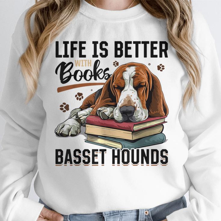 Basset Hound Dog Breed Life Is Better With Books And a For Men Women Girls Kids Unisex Sweatshirt