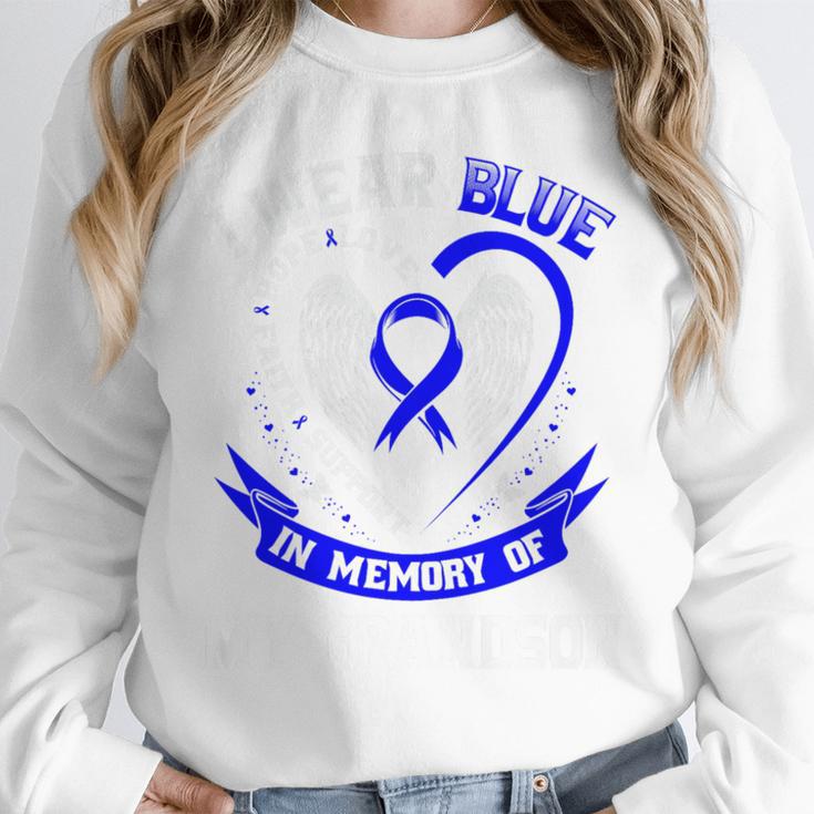 Blue In Memory Of Grandson Colon Cancer Awareness Shirts Premium Unisex Sweatshirt
