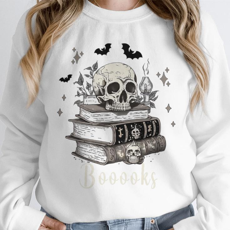 Boo Skeleton Skull Books Halloween Women School Teacher Kid Premium Unisex Sweatshirt