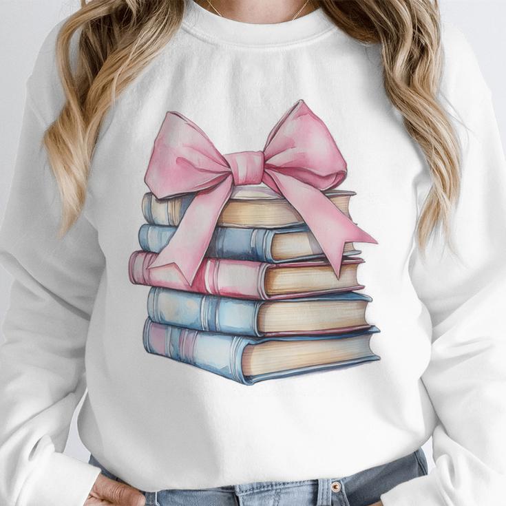 Book Lover Coquette Bow Pink Dainty Ribbon Cute Bookworm Unisex Sweatshirt