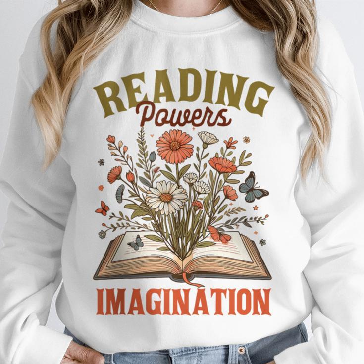 Book Lover Reading Bookish Floral Reading Powers Imagination Unisex Sweatshirt