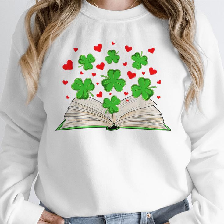 Book With Shamrocks Librarian Saint Patrick's Day Kids Unisex Sweatshirt