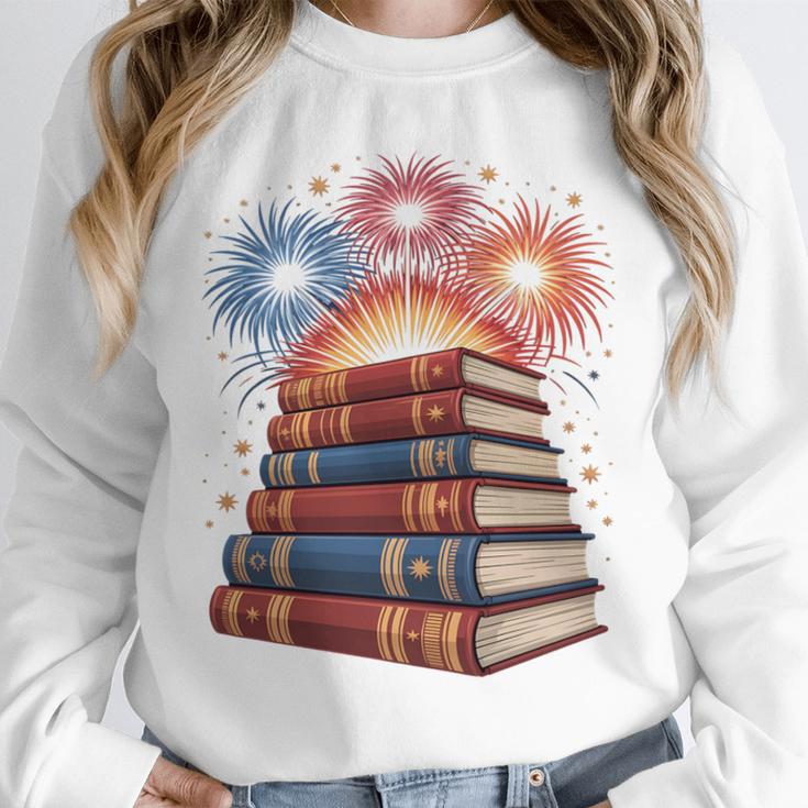 Books Fireworks 4th Of July Bookworm Patriotic Reader Unisex Sweatshirt