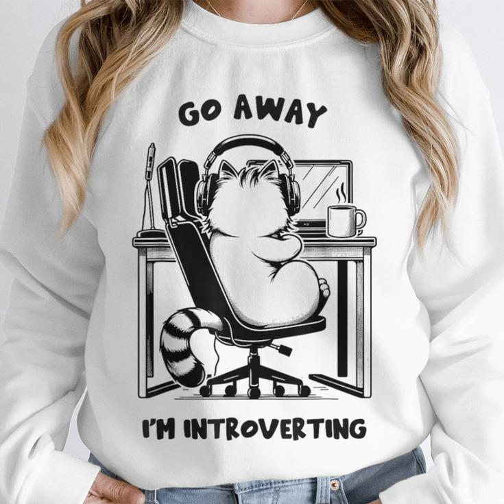 Cat With Coffee On Computer Go Away I'm Introverting Unisex Sweatshirt Cat With Coffee On Computer Go Away I'm Introverting Unisex Sweatshirt