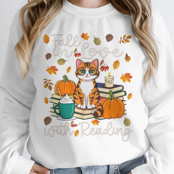 Cat Fall In Love With Reading Book Lover Autumn Unisex Sweatshirt