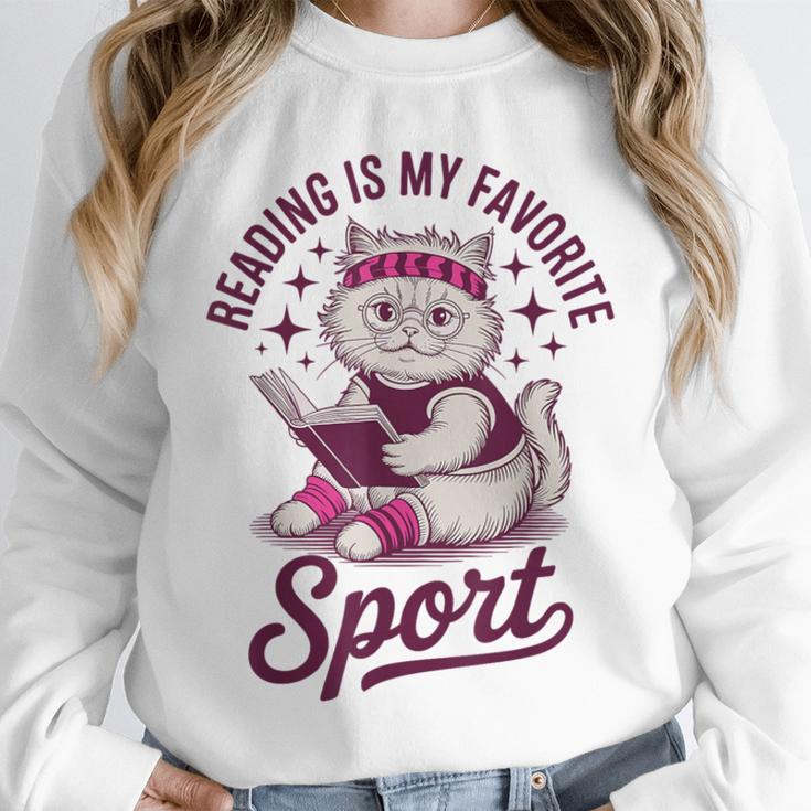 Cat Reading Is My Favorite Sport Retro Book Lover Unisex Sweatshirt