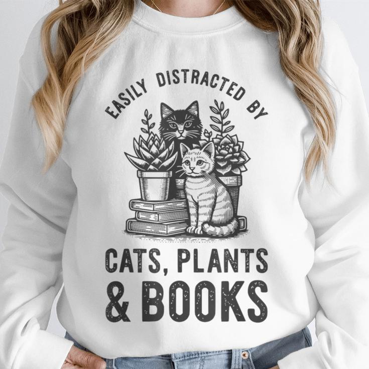 Cats Plants And Books Shirt Plant Lover Gardening Unisex Sweatshirt