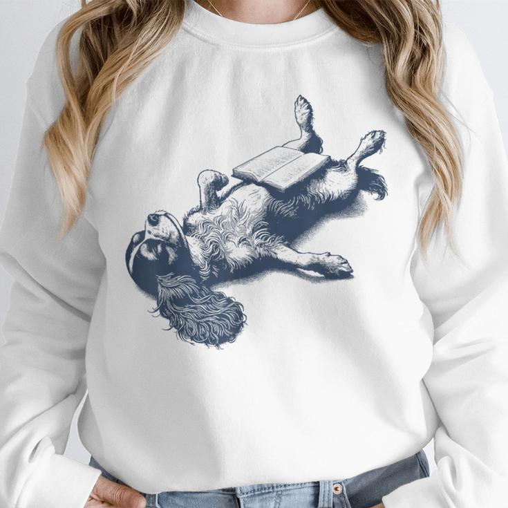 Cavalier King Charles Spaniel Book Nap Vintage Dog Mom Dad Unisex Sweatshirt