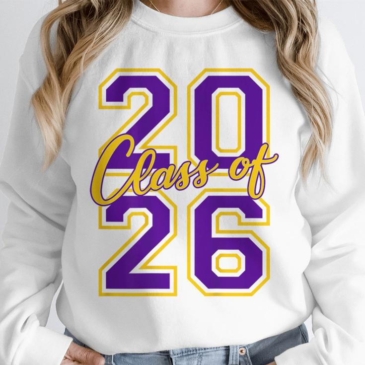 Class Of 2026 Graduation Varsity Purple Yellow On The Back Unisex Sweatshirt