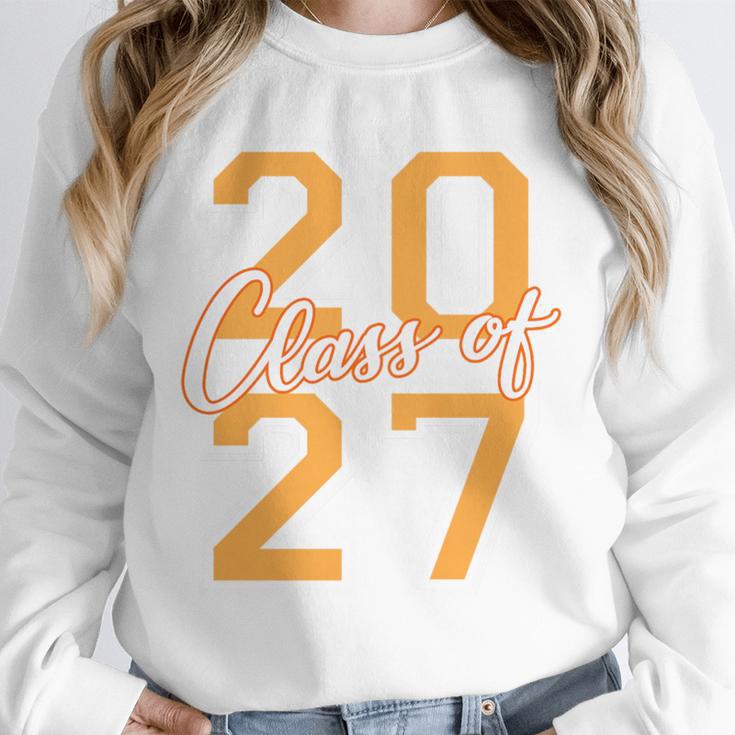 Class Of 2027 Graduation Varsity Orange On The Back Premium Tri-Blend Unisex Sweatshirt