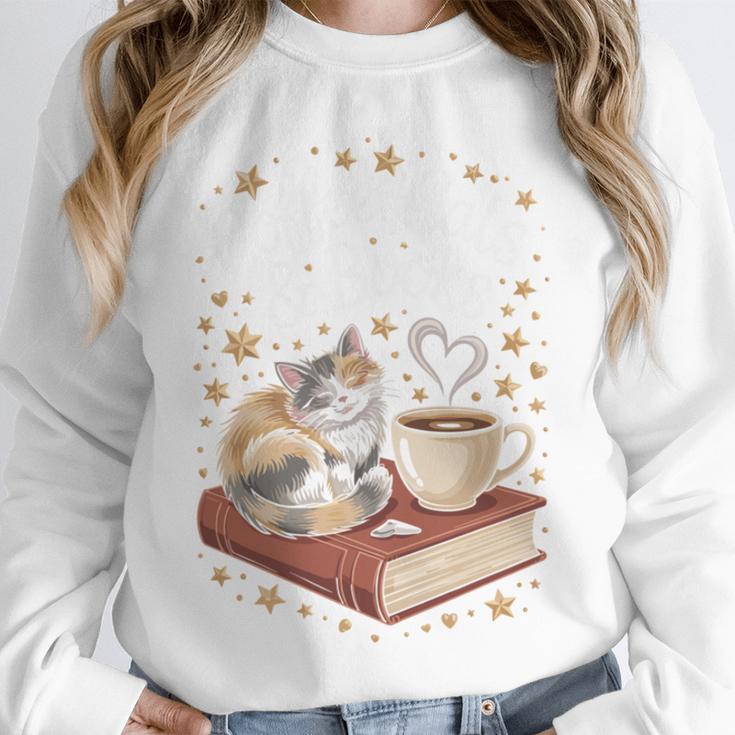 Coffee Cats & Books Cute Cat Book Lover Reading Unisex Sweatshirt
