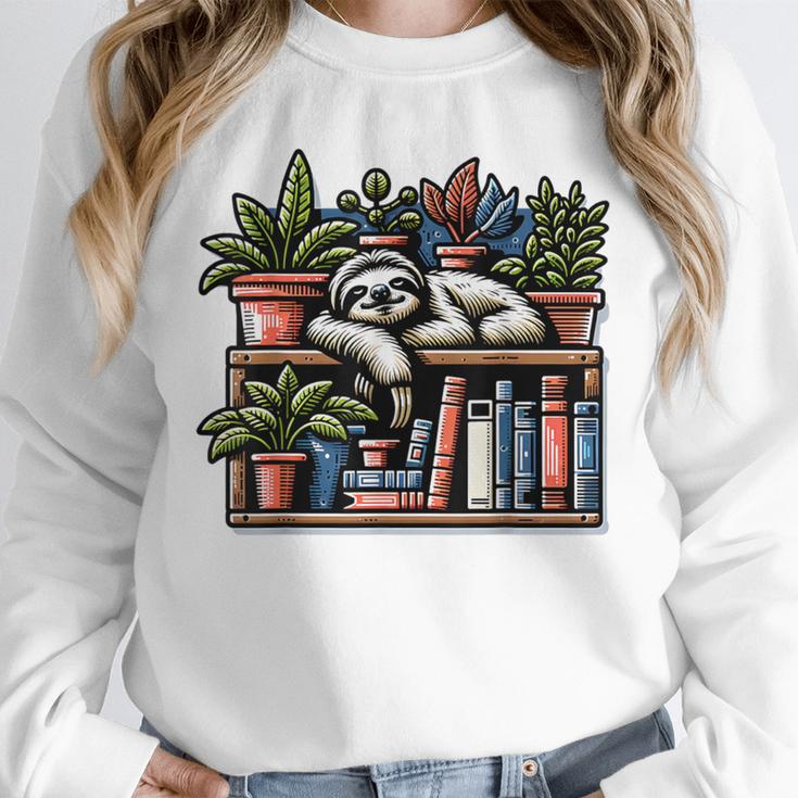 Cosy Sloth In Bookshelf With Plants Unisex Sweatshirt