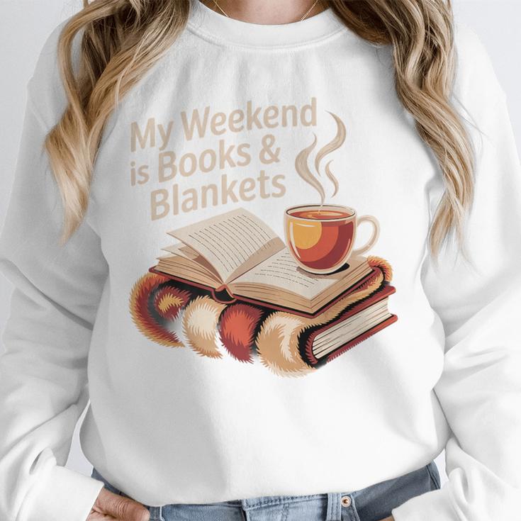 Cozy My Weekend Is Books Blankets Reading Tea Lover Premium Unisex Sweatshirt