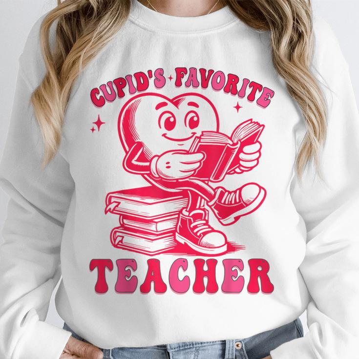 Cupid's Favorite Teacher Valentines Day Heart Book Lover Unisex Sweatshirt