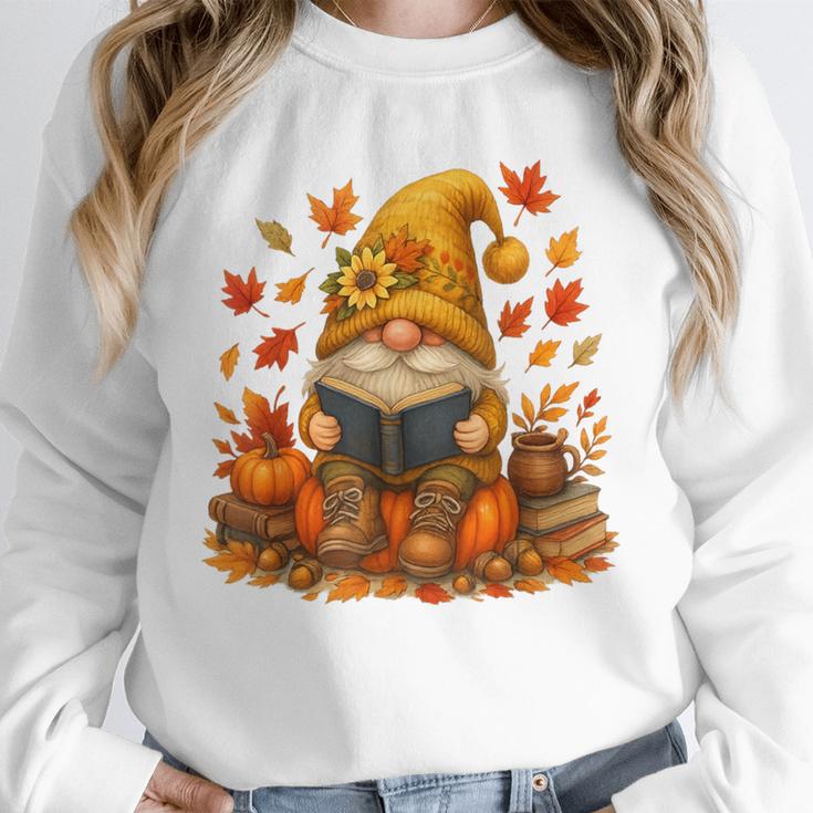 Cute Autumn Gnome Reading Pumpkin Book Lover Unisex Sweatshirt