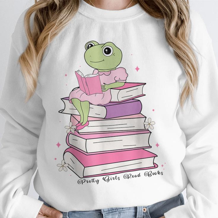 Cute Book Lover Frog Pretty Girls Read Books Kawaii Reading Unisex Sweatshirt