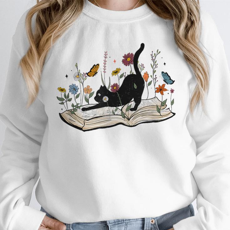 Cute Cat Flower Garden Book Kitty Reading Floral Men Women Girls Kids Unisex Sweatshirt